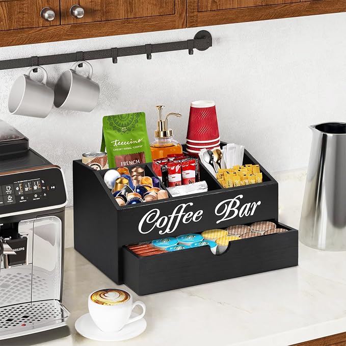 Coffee Bar Organizer Countertop, Wooden Bar Accessories - Image 2