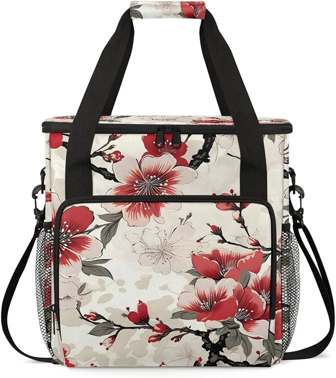 Cherry Blossom Red Pink Floral Coffee Maker Carring Bag, Large Insulated by Home