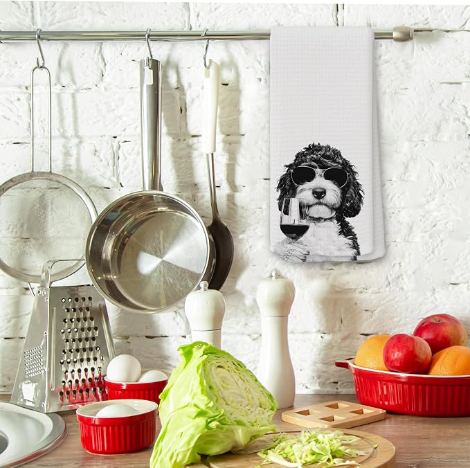 Funny Bernedoodle Wine Kitchen Towels, Gifts - Image 3