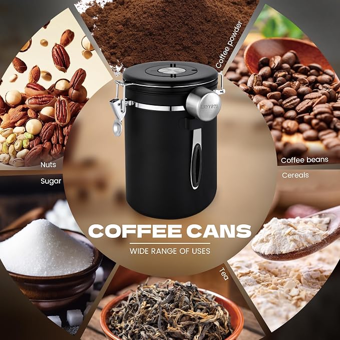 Coffee Canisters with Window, Scoop and Airtight Lid Stainless Steel Kitchen - Image 5