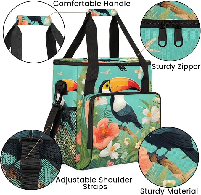 Tropical Toucan Bird Coffee Maker Carring Bag, Large Insulated Storage - Image 6
