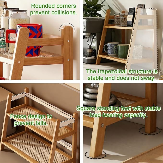 Double Layer Bamboo Cup Holder, Countertop Storage Rack, Coffee Bar Stand - Image 9
