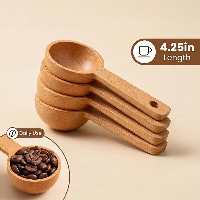 Wooden Coffee Scoops 4 Pack 15ml Wooden Coffee Spoon, Tablespoon & Measuring - Image 4