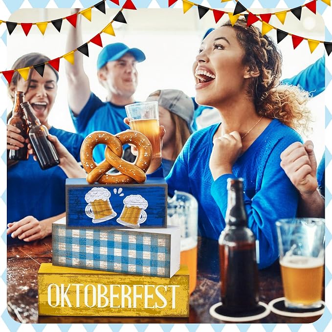 Yuntau 4 Pcs Oktoberfest Table Decorations Wooden Beer Tabletop Centerpiece - Image 4