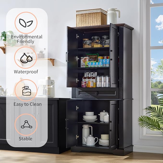 71" Black Tall Pantry Cabinet - Image 4