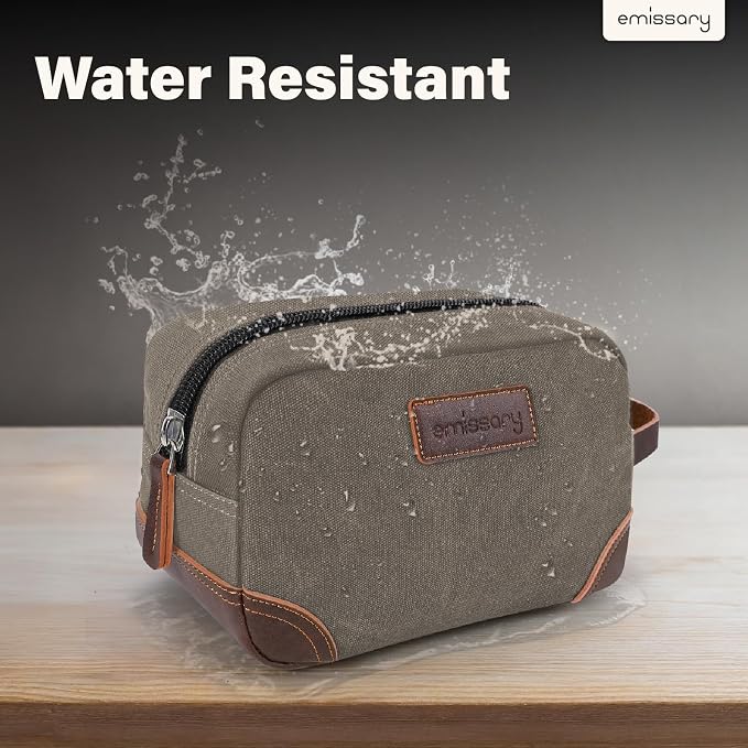 emissary Men's Canvas Travel Toiletry Bag, Leather Dopp Kit - Image 6