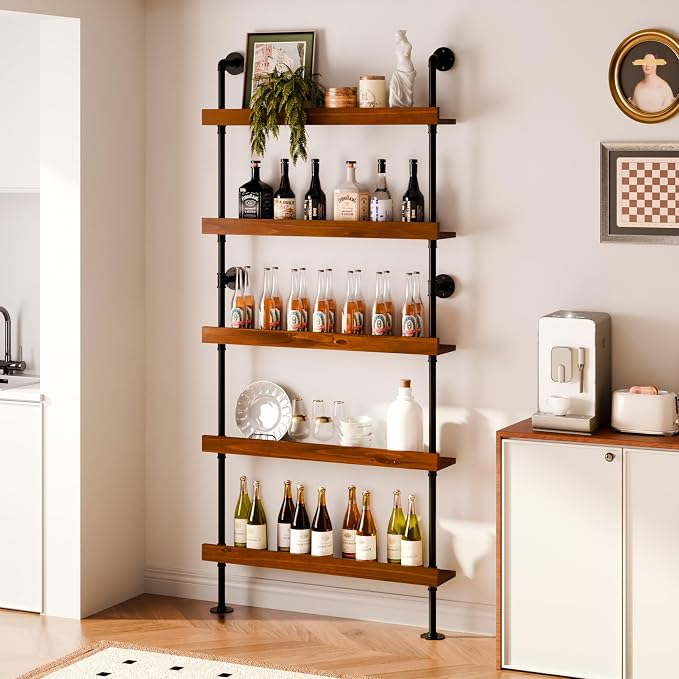 Industrial Wine Rack Wall Mounted, Industrial Pipe Bar Shelf by Anynice