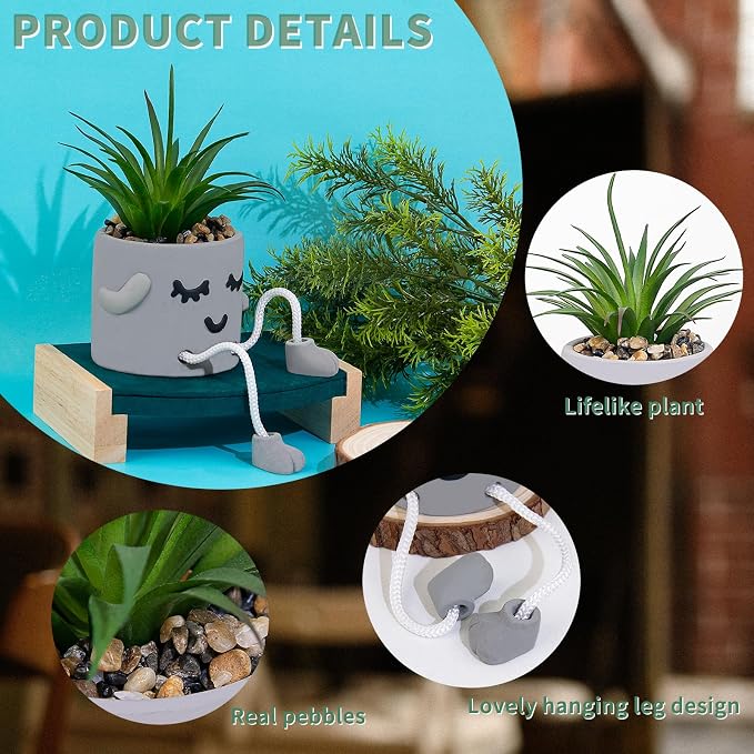 Cute Artificial Succulents Plants in Cement Pots - Image 3