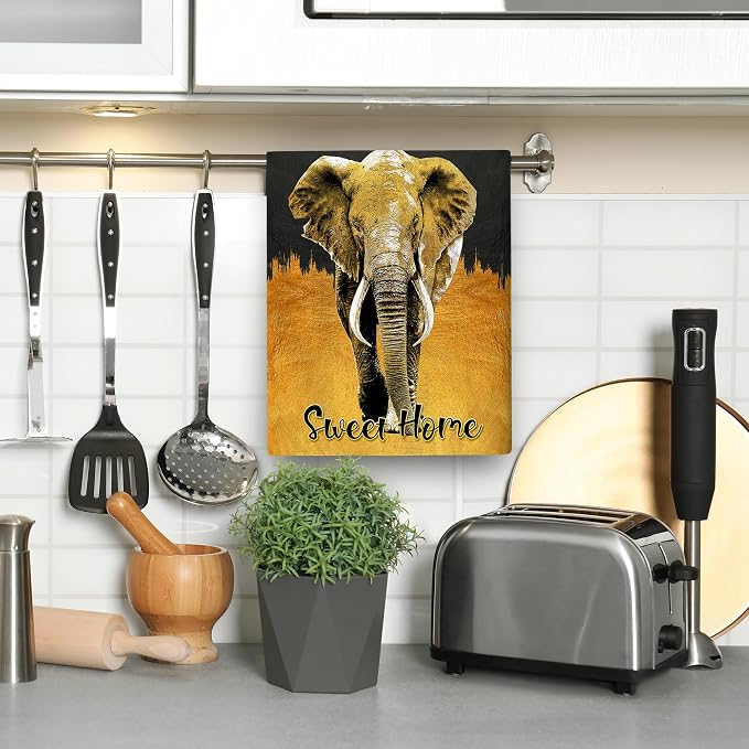 Elephant Kitchen Towels Decorative Set of 2, Absorbent Golden Dish Towels Black - Image 4