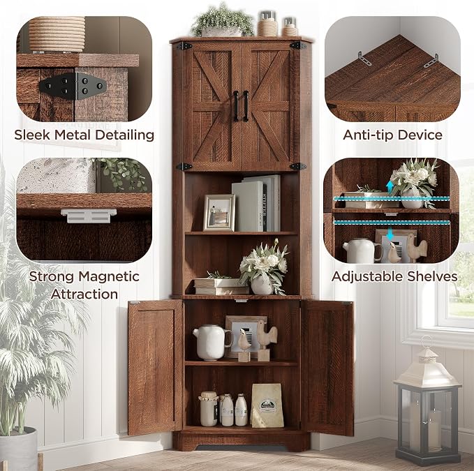 Vabches 68.9" Tall Corner Cabinet, Farmhouse Style Storage Cabinet - Image 6