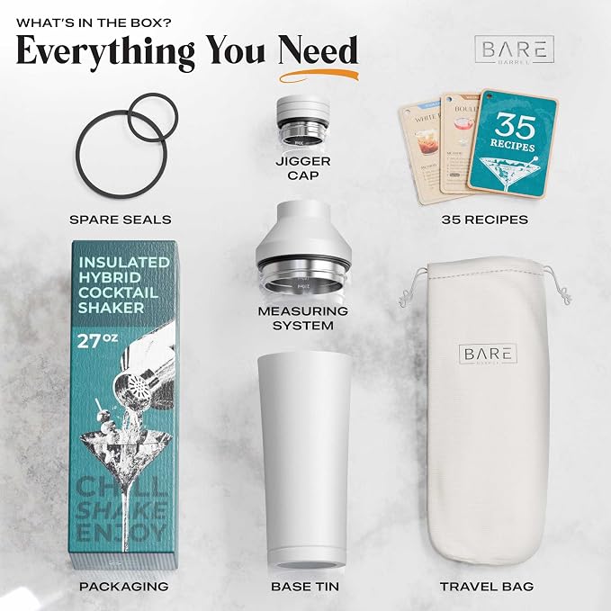 BARE BARREL Insulated Cocktail Shaker Set | Double Wall Stainless Steel | - Image 6
