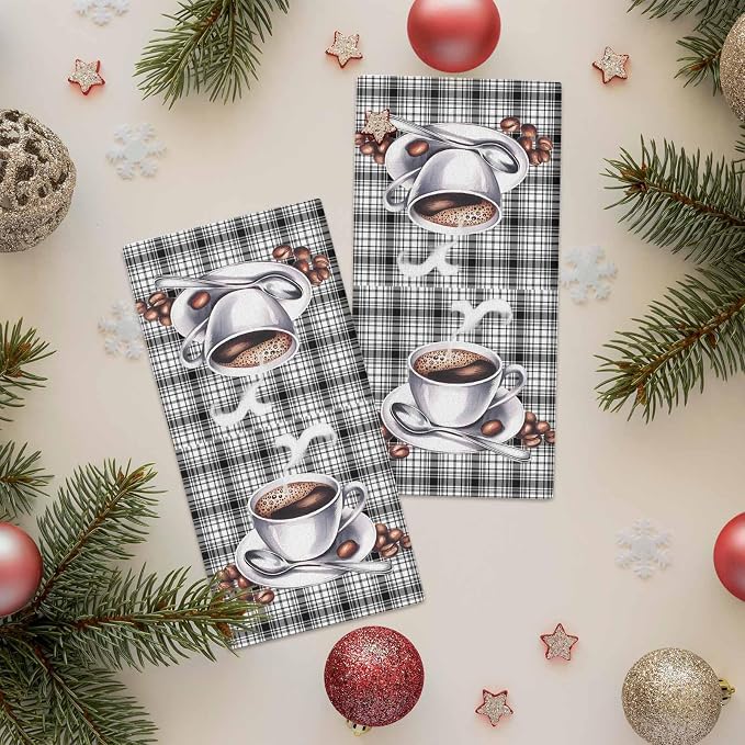 Kitchen Towels Nostalgia Coffee Absorbent Tea Towel Soft Hand Dish Towel Black - Image 3