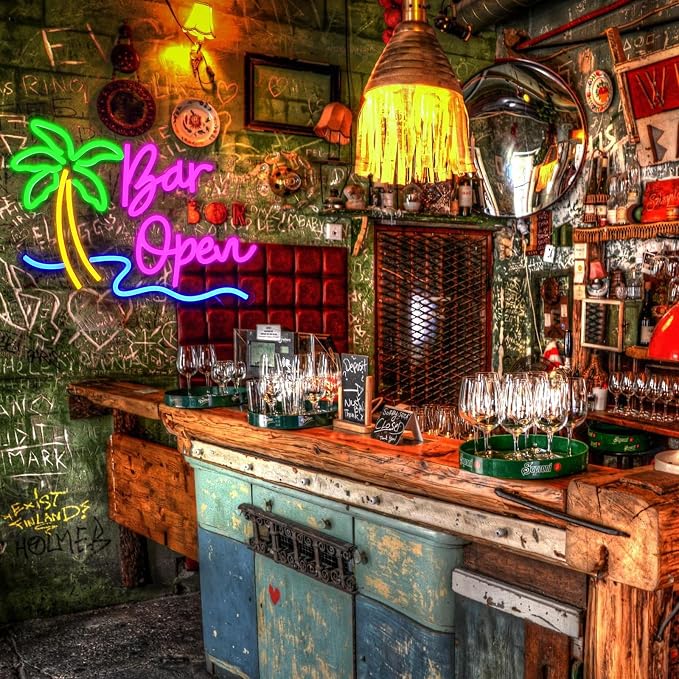 Bar Open Sign for Business, Neon Open Sign, USB Dimmable Palm Tree Neon Lights - Image 7