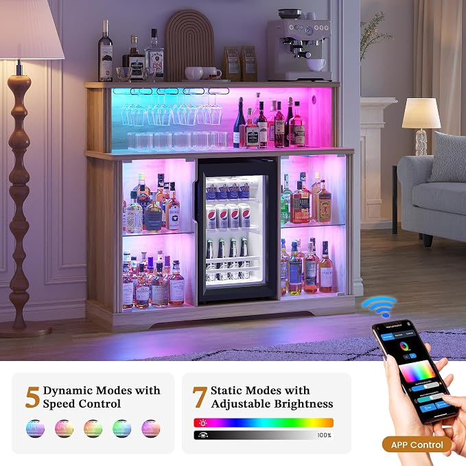 47'' Wine Bar Cabinet with Mini Fridge Space & Charging Station, Coffee Bar - Image 3