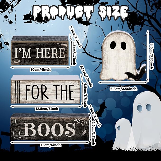 Lineshading 4 Pcs Halloween Table Decoration Wooden Ghost Tiered Tray Decor - Image 3