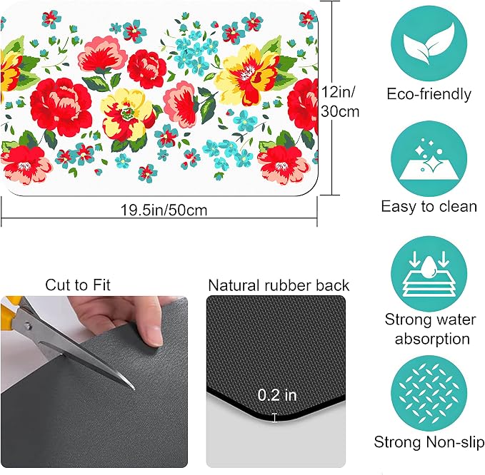 Coffee Bar Mat Accessories for Countertop Pioneer Flower Absorbent Hide Stain - Image 5