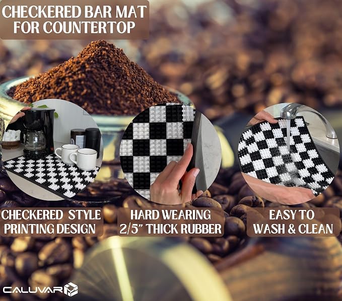 Checkered Coffee Bar Mat 18x12 in Silicone, Non-Slip Espresso Machine Mat - Image 2