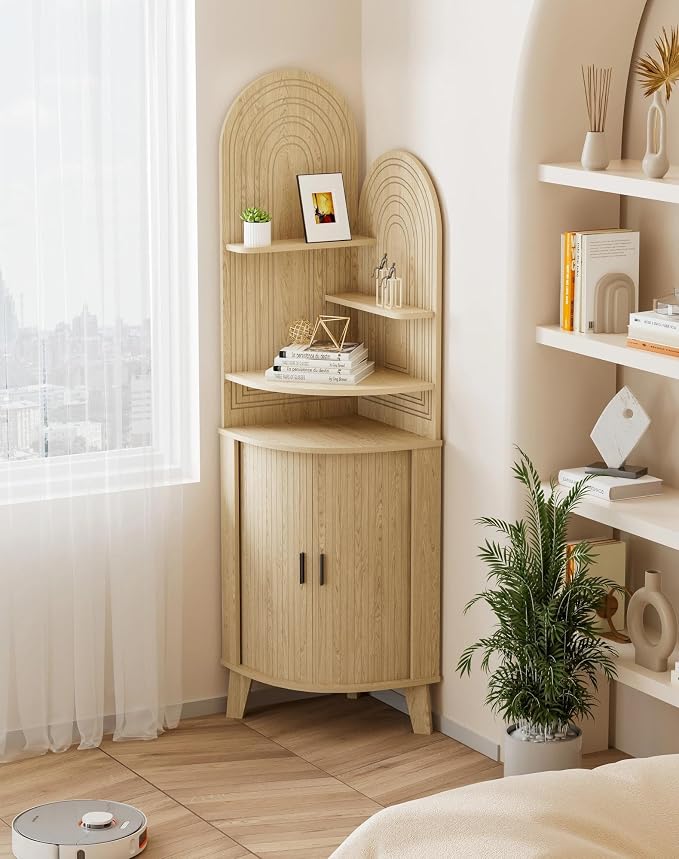 Small Corner Cabinet with Sliding Door and Storage, Tall Corner Bathroom Cabinet - Image 8