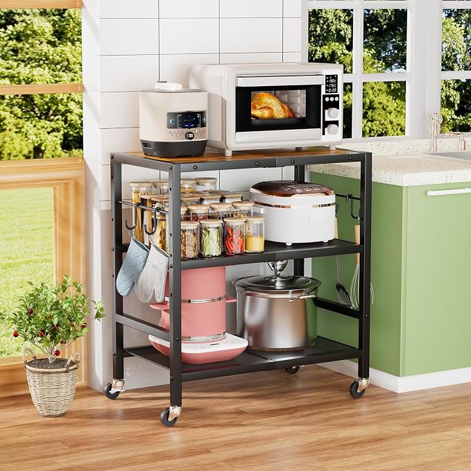 Rolling Kitchen Microwave Cart, 3 Tier Microwave Stand by FURMORENE