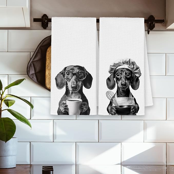 Dog Dachshund Kitchen Towels Set of 2, Funny Cute Hand Bathroom Towels Gifts - Image 3