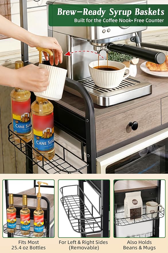 Coffee Bar Cabinet with Storage, Coffee Cart with Wheels, Coffee Station with - Image 6