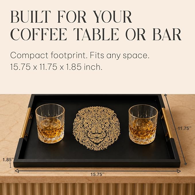 Modern Serving Tray with Lion Design, Ottoman Tray, Tea and Coffee Table Platter - Image 4
