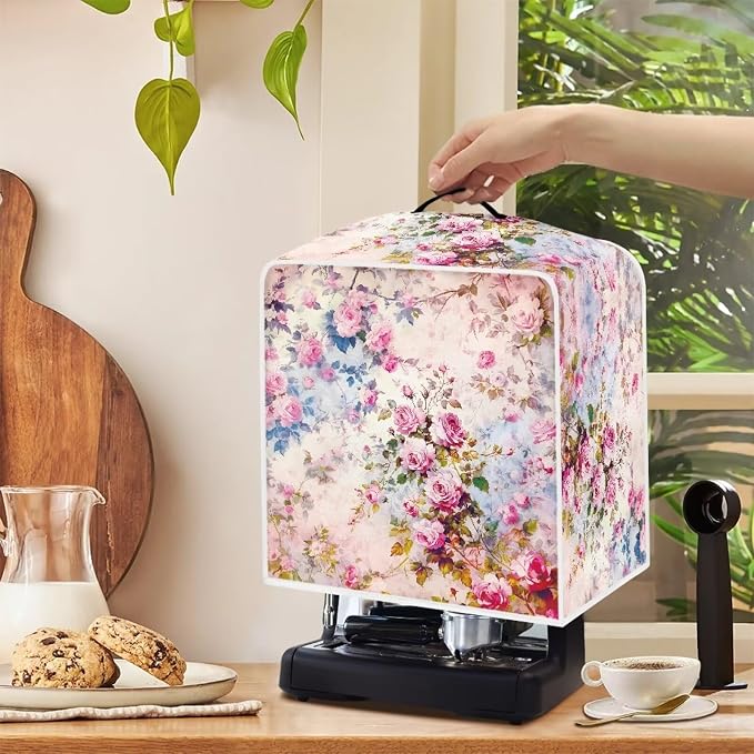 Rose Coffee Maker Cover Dust Proof Appliance Cover Machine Washable Stand Cover - Image 4