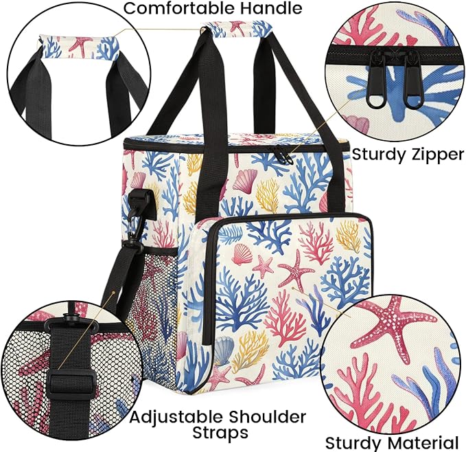 Coastal Starfish Seashell Coffee Maker Carring Bag, Large Insulated Storage - Image 6