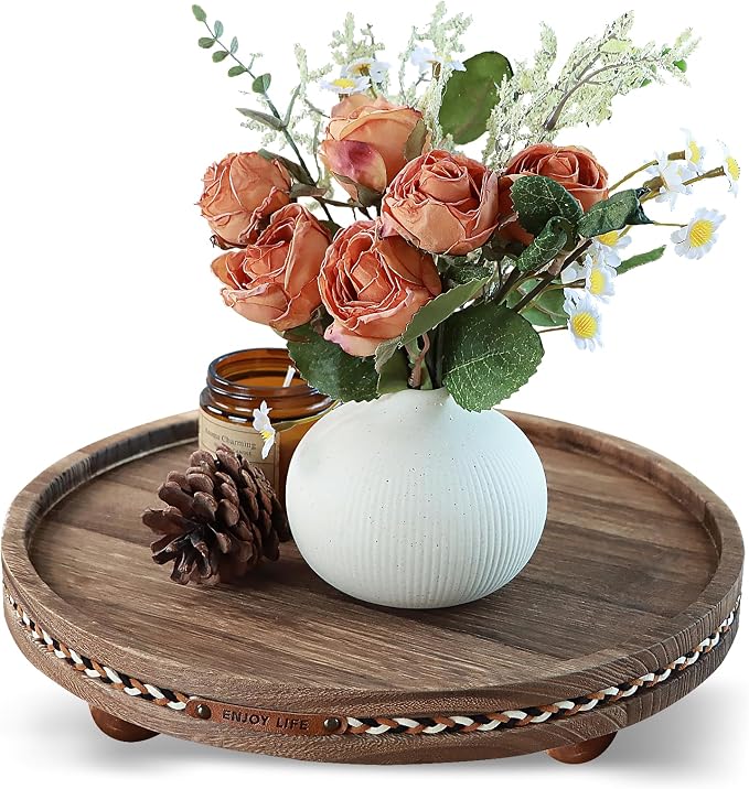 Farmhouse Decorative Round Tray, 11.81 Inch, Versatile Centerpiece Tray by Unknown