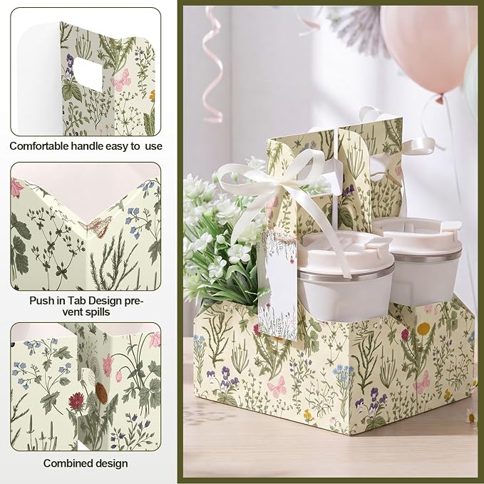 24 Pack Green Floral 2-cup Drink Carrier - Image 3