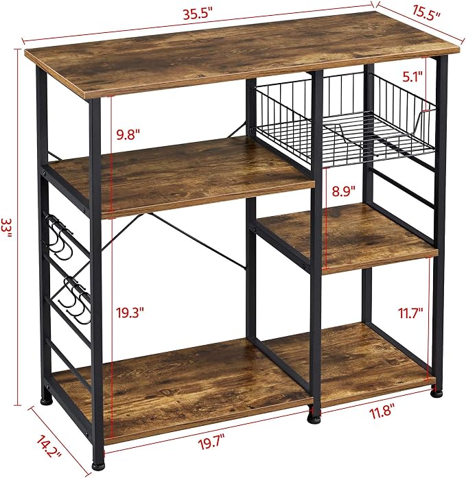 Yaheetech 4-Tier Kitchen Baker's Rack, Coffee Bar Microwave Stand Cart - Image 3