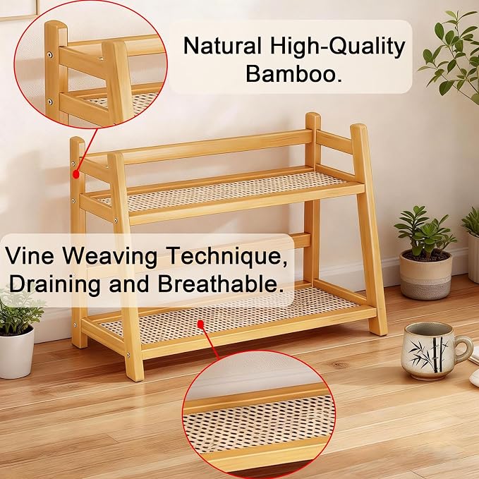 Double Layer Bamboo Cup Holder, Countertop Storage Rack, Coffee Bar Stand - Image 3