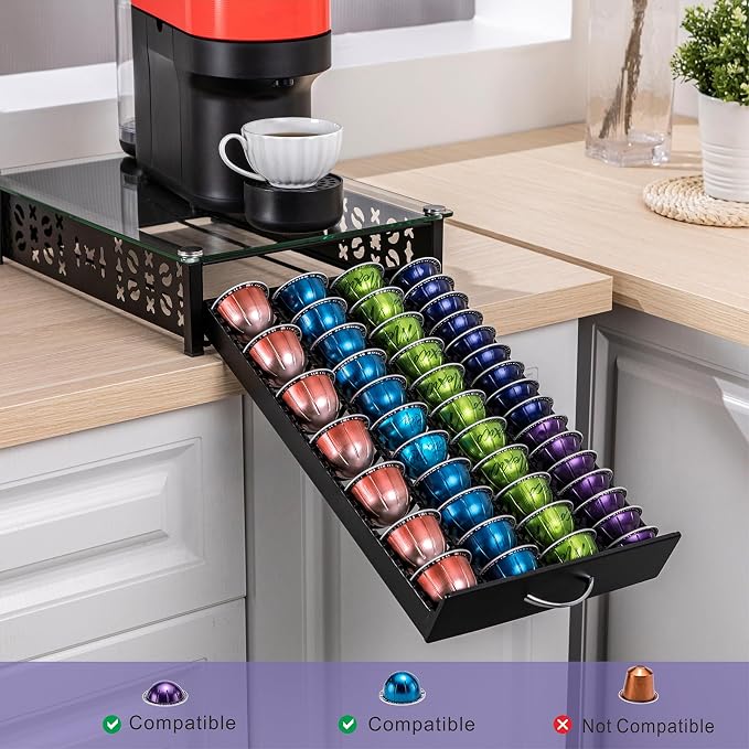 ZCDCP for Nespresso Pod Holder, Vertuo Pod Holder Drawer Glass Top Coffee Pod - Image 5