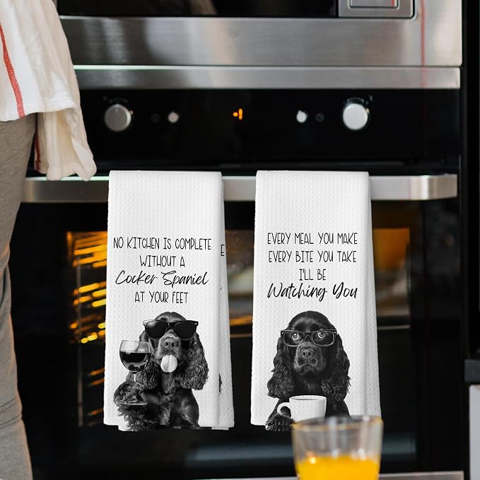 Funny Cocker Spaniel Kitchen Towels Set of 2, Dog Kitchen Accessories, Coffee - Image 2