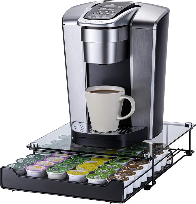K Cup Holder for Counter, 42pods K-Cup Storage Coffee Capsules Pod Holder Glass by Ricerat
