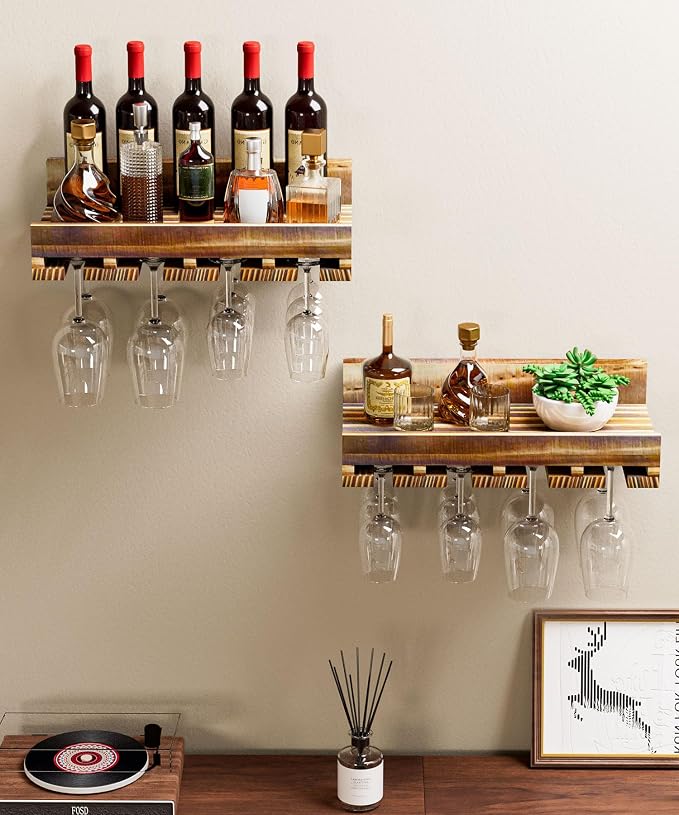 Homde Wall Mounted Wine Rack Set, 2 Pack Pine Wood Wine Racks - Image 2