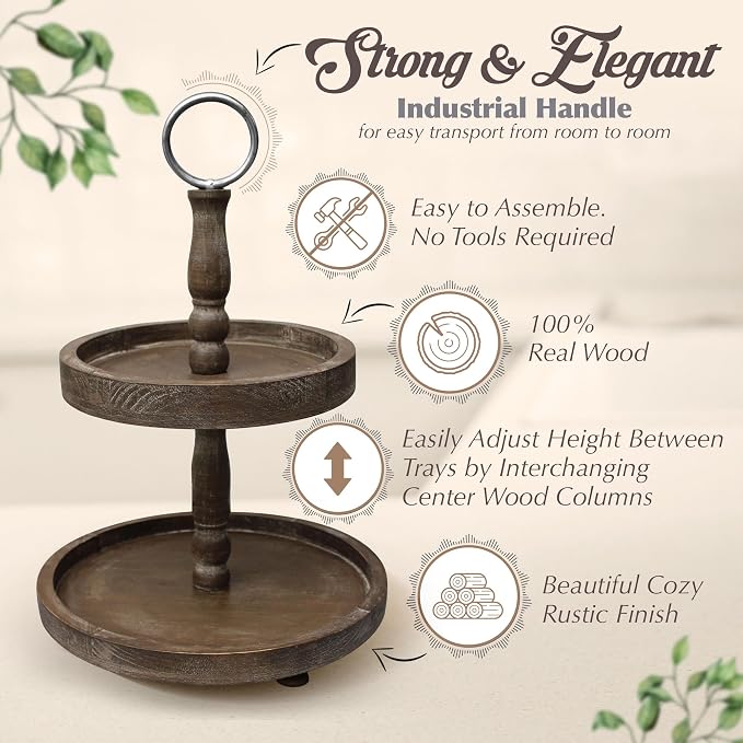 Premium Rustic Round 2 Tier Tray Stand - Image 4