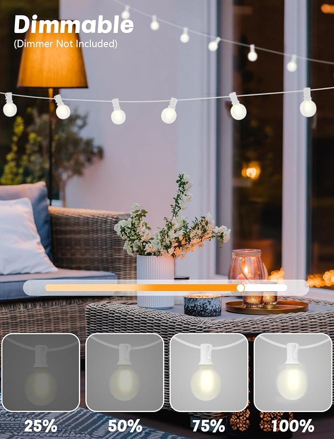SUNSGNE 25Ft G40 LED Outdoor White String Lights - Image 7