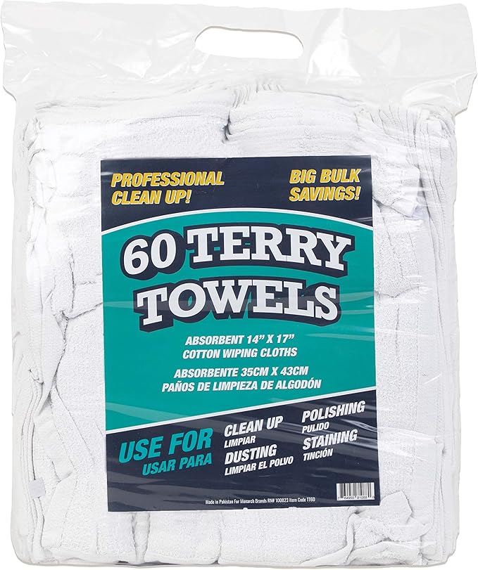 Arkwright TT60 Terry Cloth Rags, 100% Cotton Cleaning Towels by Arkwright