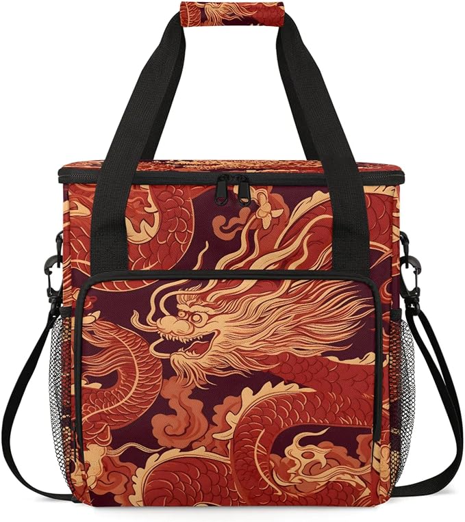 Japanese Red Dragon Coffee Maker Carring Bag, Large Insulated Storage Organizer by Home