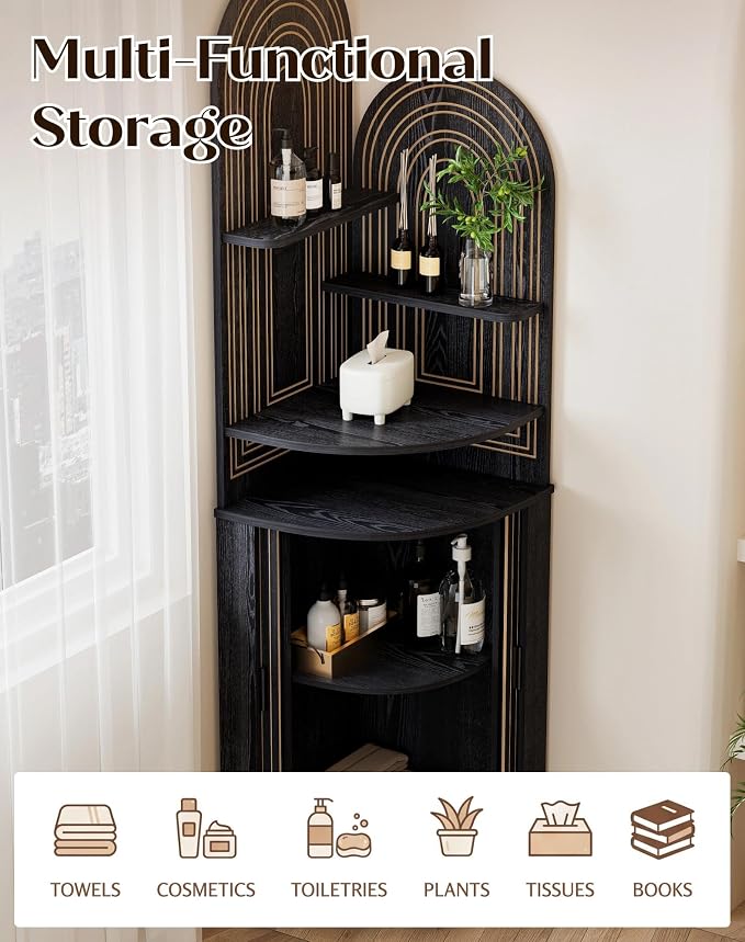 Small Corner Cabinet with Sliding Door and Storage, Tall Corner Bathroom Cabinet - Image 5