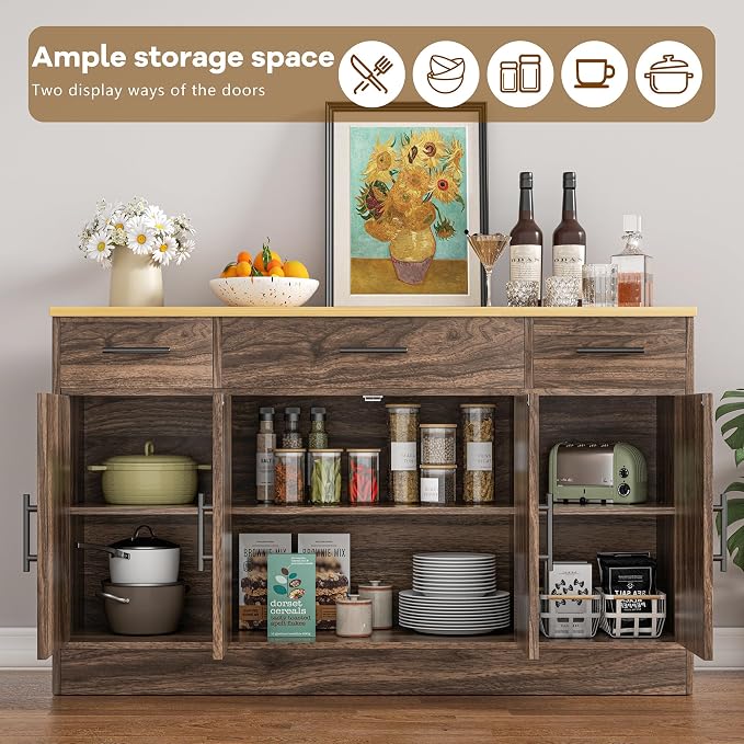 Vongrasig Buffet Cabinet with Drawers, 53” Large Sideboard Buffet Kitchen - Image 6