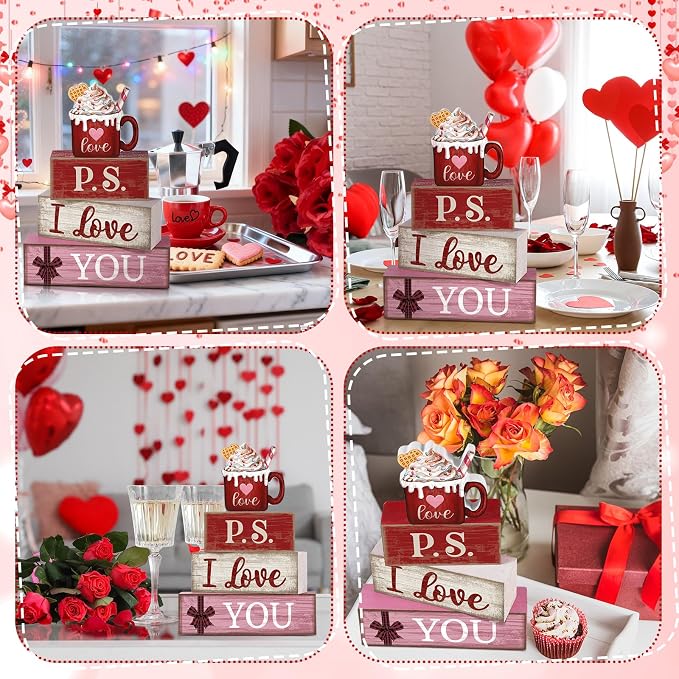 Lineshading 4 Pcs Valentine's Day Table Decoration Wooden Ice Cream Cup - Image 4