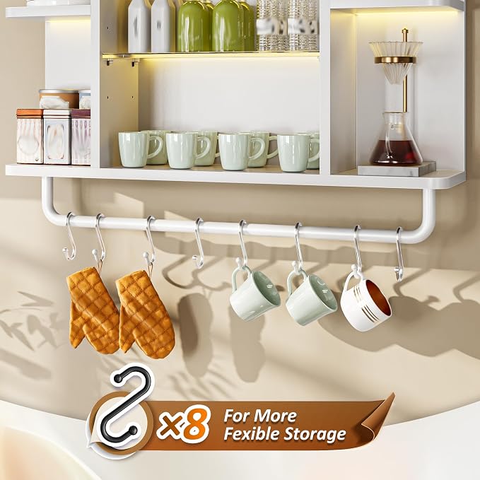 REIBII Floating Shelves with LED Lights, 7-Tier Wood Shelf, Wall Mounted - Image 7