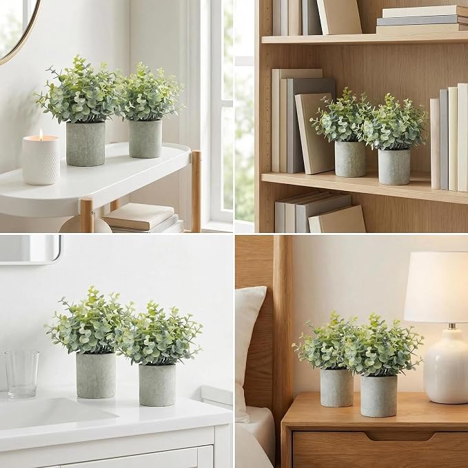 HappyFiller 2PCS Small Fake Eucalyptus Faux Potted Artificial Plants Indoor - Image 3