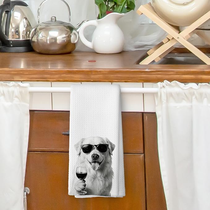 Funny Great Pyrenees Wine Bar Kitchen Dish Towels, Great Pyrenees Gifts - Image 2