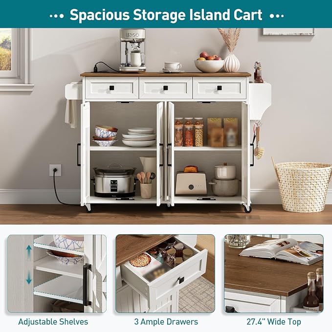 RALGEND Kitchen Island with Drop Leaf & Power Outlet, Rolling Kitchen Island - Image 3
