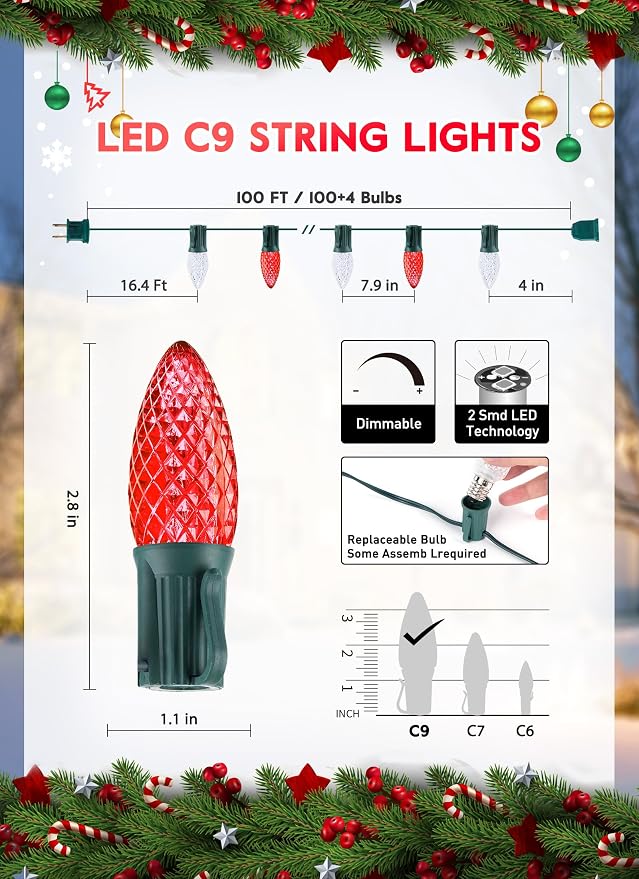 Brightown C9 Christmas String Lights Outdoor Led Fairy Lights Faceted - Image 2