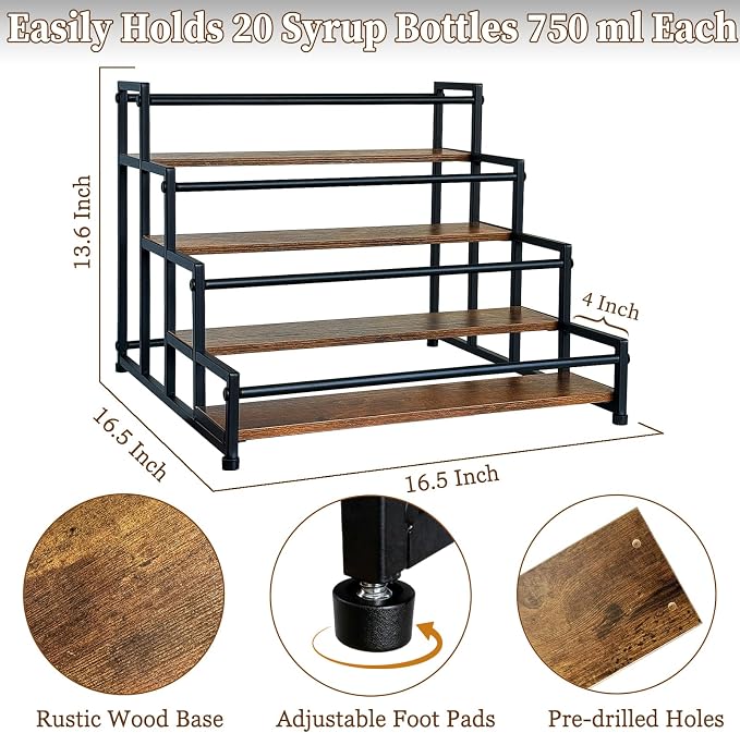 4-Tier Coffee Syrup Organizer 20 Bottles Syrup Rack - Image 2