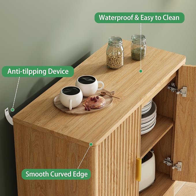 Xixini Fluted Buffet Sideboard Cabinet, Wood Small Buffet Table - Image 5